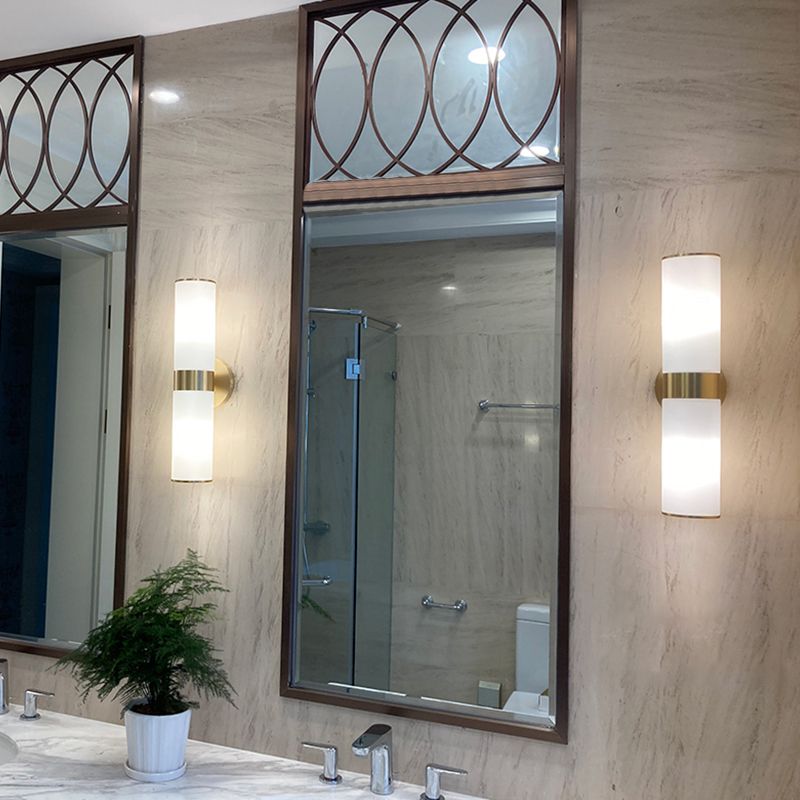 Chan Modern Double Headed Metal Stone Vanity Wall Lamp, Brass - Lumpaz