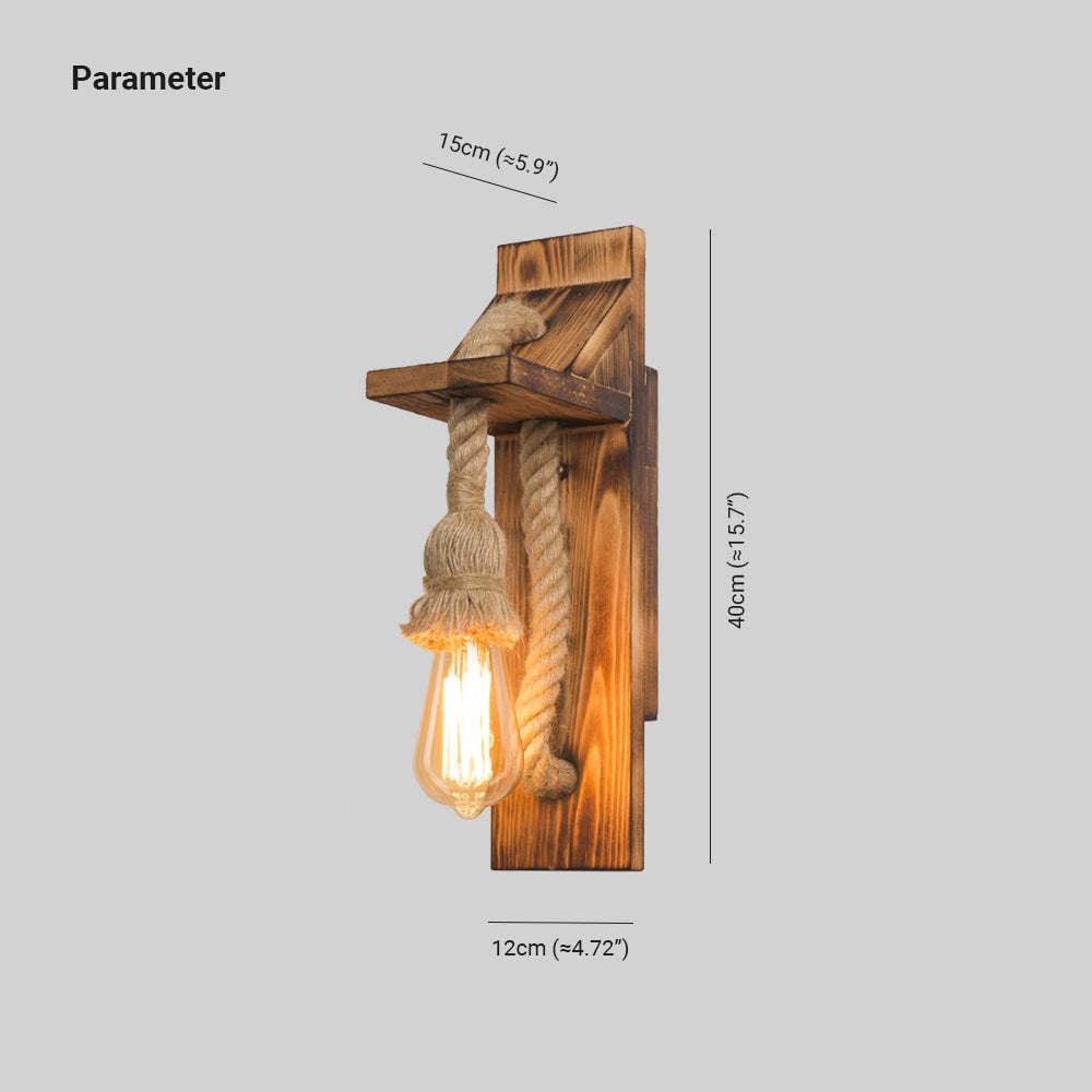 Austin Vintage Rectangular LED Wall Light, Wood/Hemp Rope, Dining Room - Lumpaz