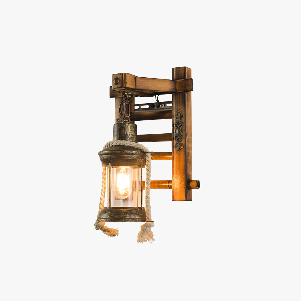 Austin Vintage Lantern Shape Wood Metal Wall Lamp - Lumpaz