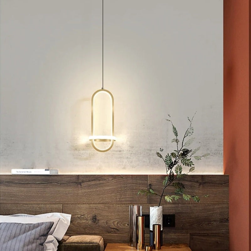 Nyla Modern Minimalist LED Ring Pendant Light, Black/Gold - Lumpaz