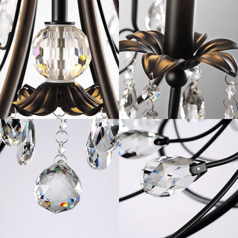 Silva Luxury Tiered Candle Metal/Crystal Chandelier, Black - Lumpaz