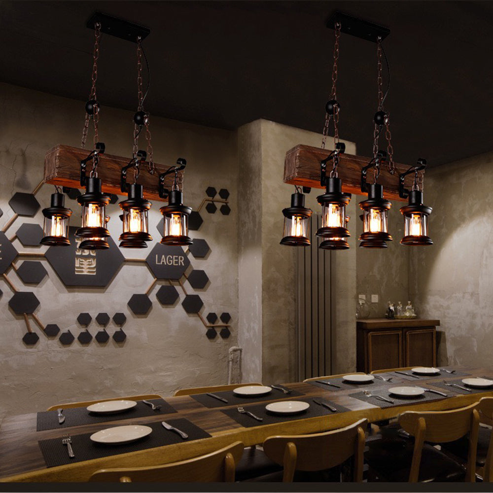 Austin Retro Rectangular Metal/Wood Lantern Pendant Light - Lumpaz