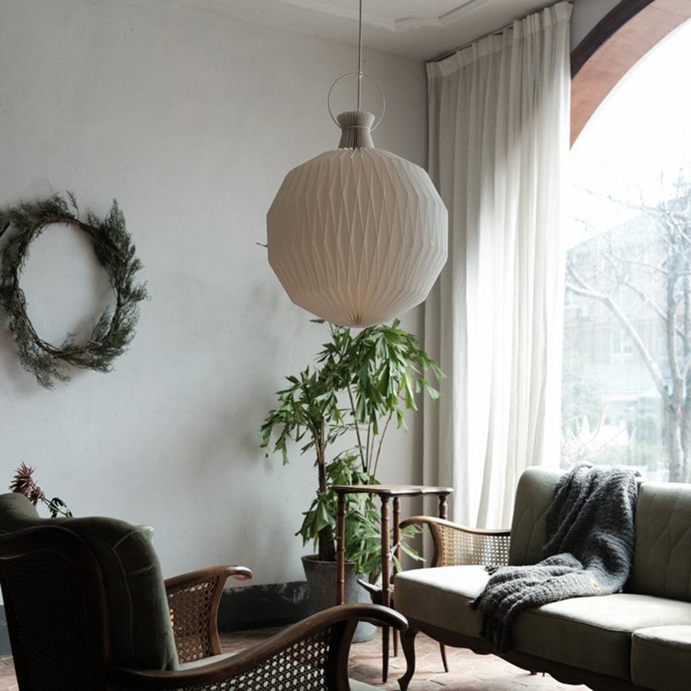 Renée Minimalist Paper Globe Pendant Light, White, 2 Size - Lumpaz