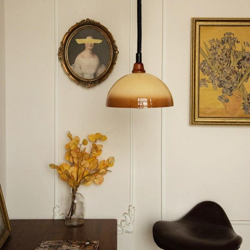 Hailie Retro LED Round Pendant Light Adjustable Dining Room Brown - Lumpaz