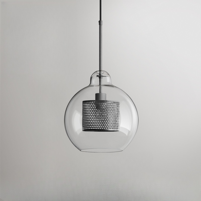 Oneal Contemporary Golden Pendant Light, Metal/Glass, Globe/Cylindric - Lumpaz