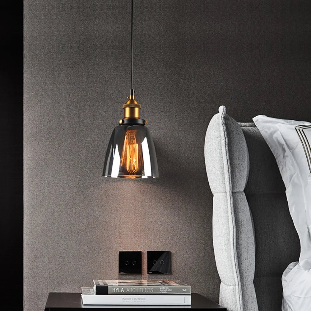 Levy Industrial Metal/Glass Pendant Light Clear/Amber/Smoke Gray Dining Room - Lumpaz