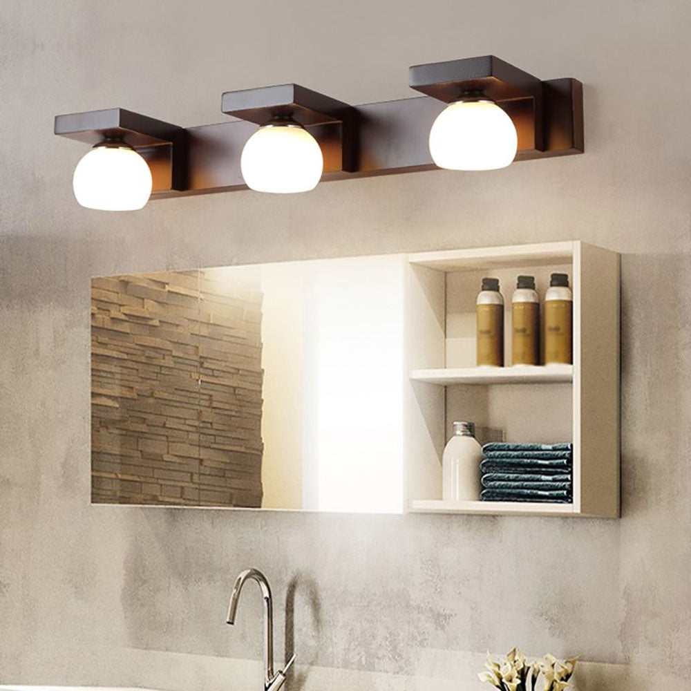 Ozawa Vintage Mirror Front Vanity Wall Lamp, Wood/Glass, Brown - Lumpaz