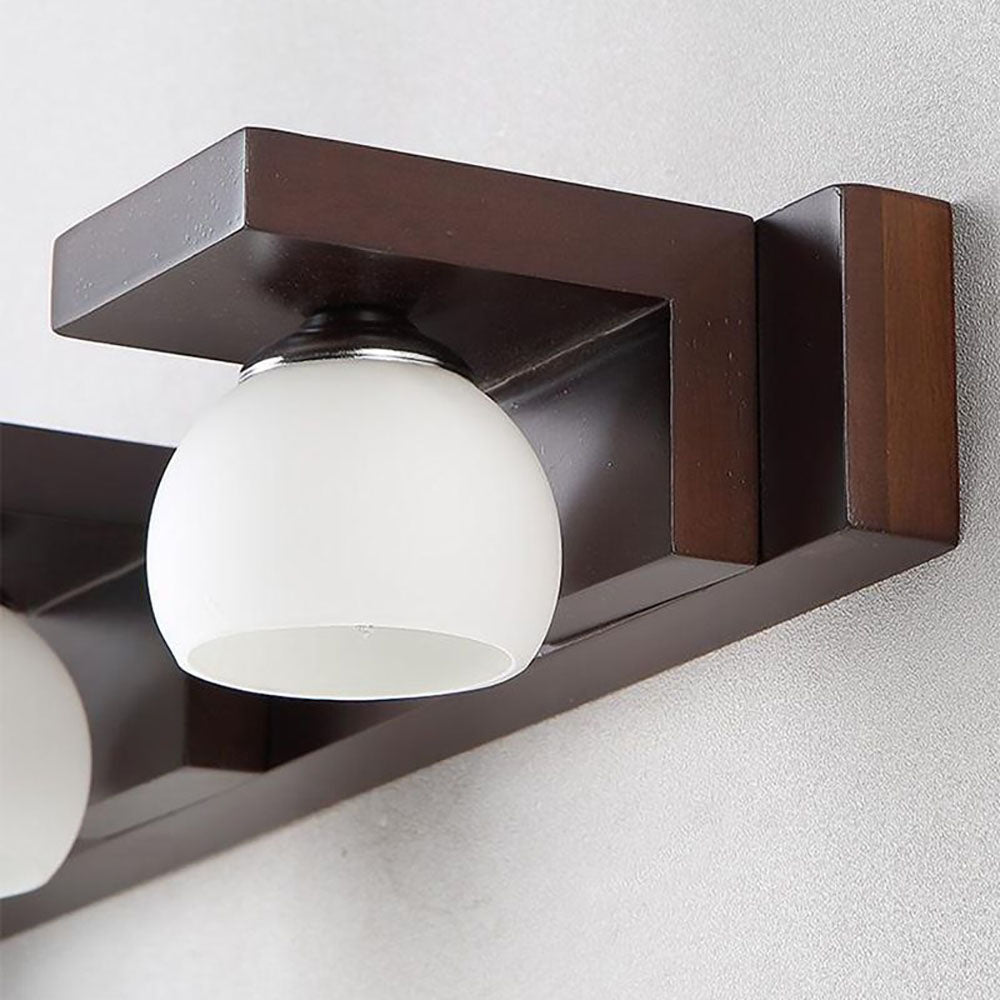Ozawa Vintage Mirror Front Vanity Wall Lamp, Wood/Glass, Brown - Lumpaz