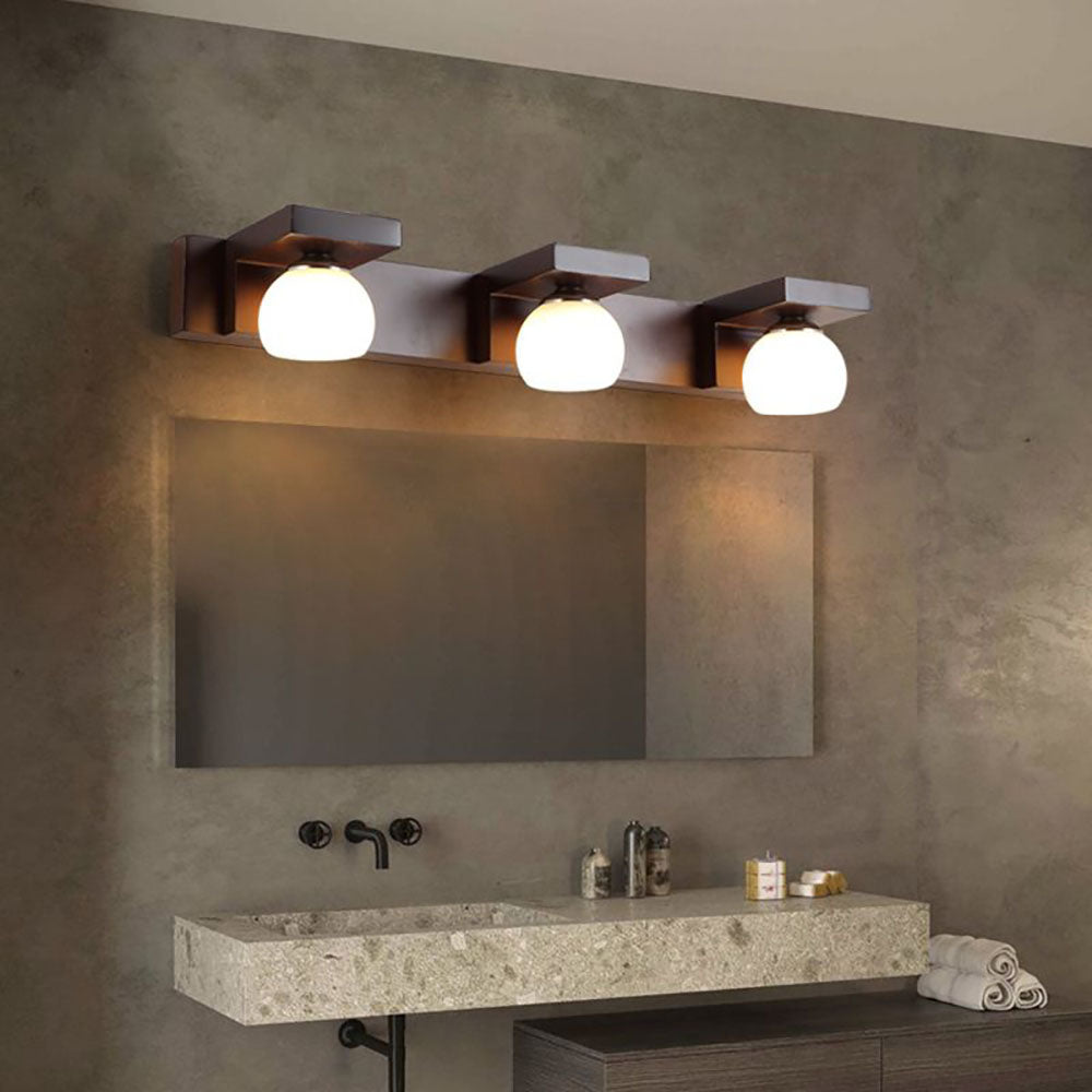 Ozawa Vintage Mirror Front Vanity Wall Lamp, Wood/Glass, Brown - Lumpaz