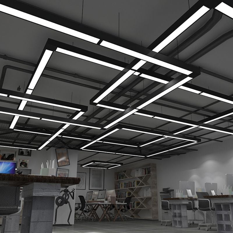 Edge Minimalist Rectangular LED Black Pendant Light Acrylic Office - Lumpaz