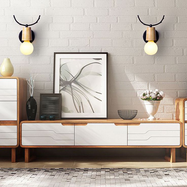 Ozawa Modern Antler Wood/Glass Wall Lamp, Bedroom/Bathroom - Lumpaz