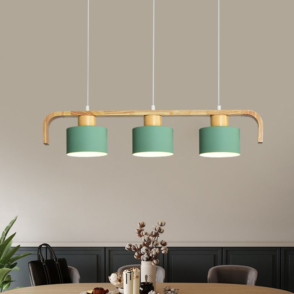 Morandi Pendant Light Cylinder Nordic, Bamboo, White/Green/Gray, Bedroom - Lumpaz