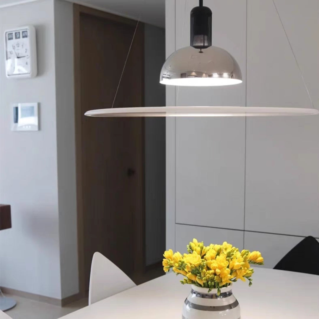 Levi Modern Minimalist Nordic Bell Metal/Acrylic Pendant Light, Chrome/Black - Lumpaz