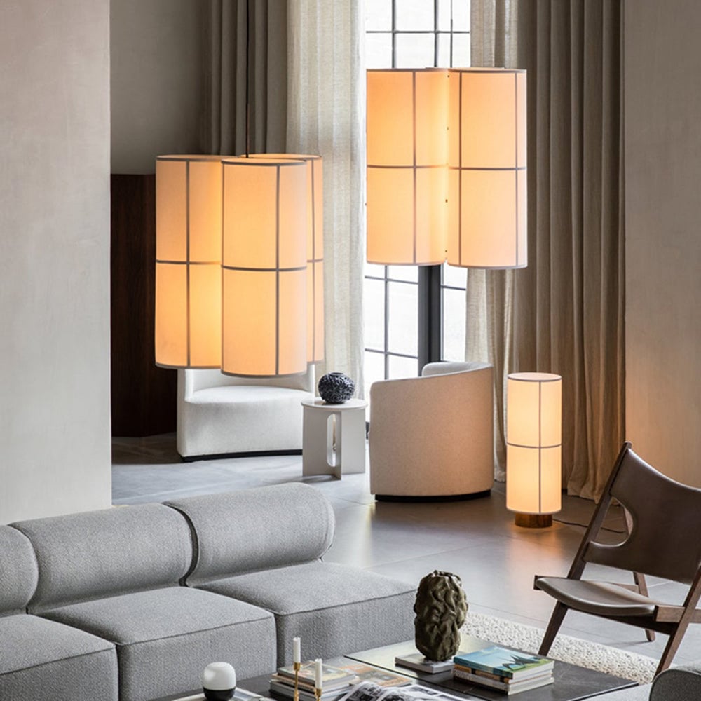 Renée Cylinder Pendant Light, Lantern, Fabric, Japanese - Lumpaz