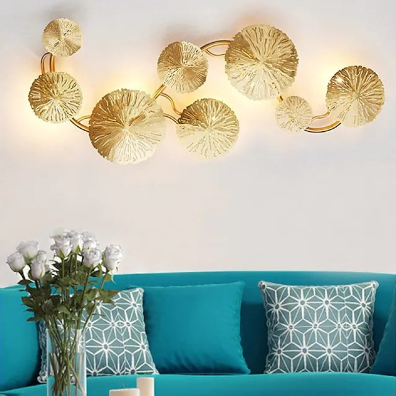 Knox Modern Metal Round Lotus Leaf Wall Lamp, Gold - Lumpaz