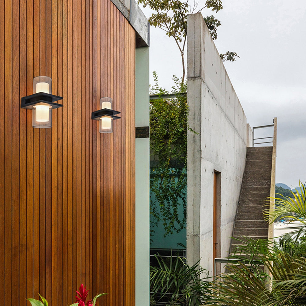 Orr Modern Cylindrical Metal Outdoor Wall Lamp With 2 Heads, Black - Lumpaz