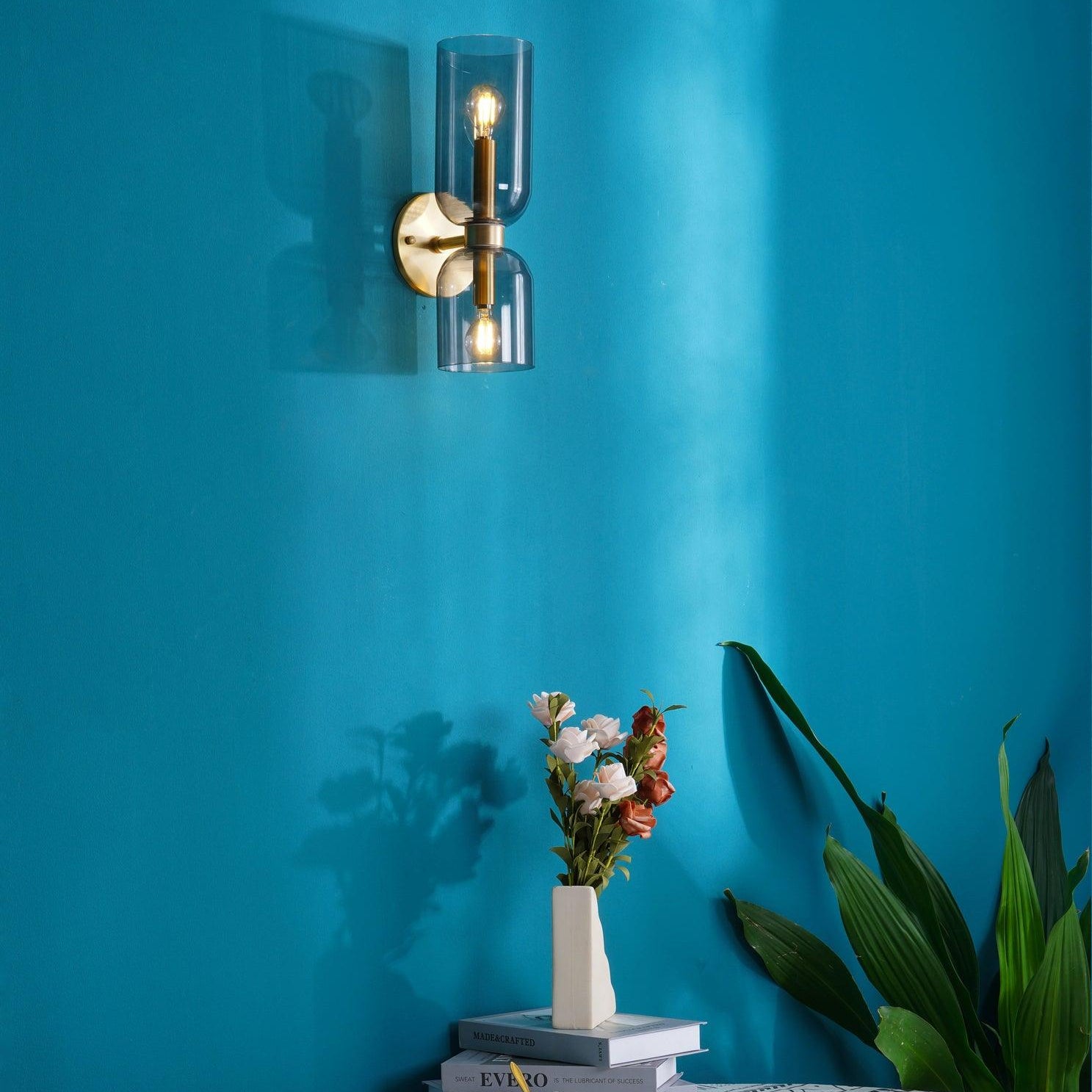 Meza Wall Lamp Simple Double-head, White/Blue/Gray/Chrome, Bedroom - Lumpaz