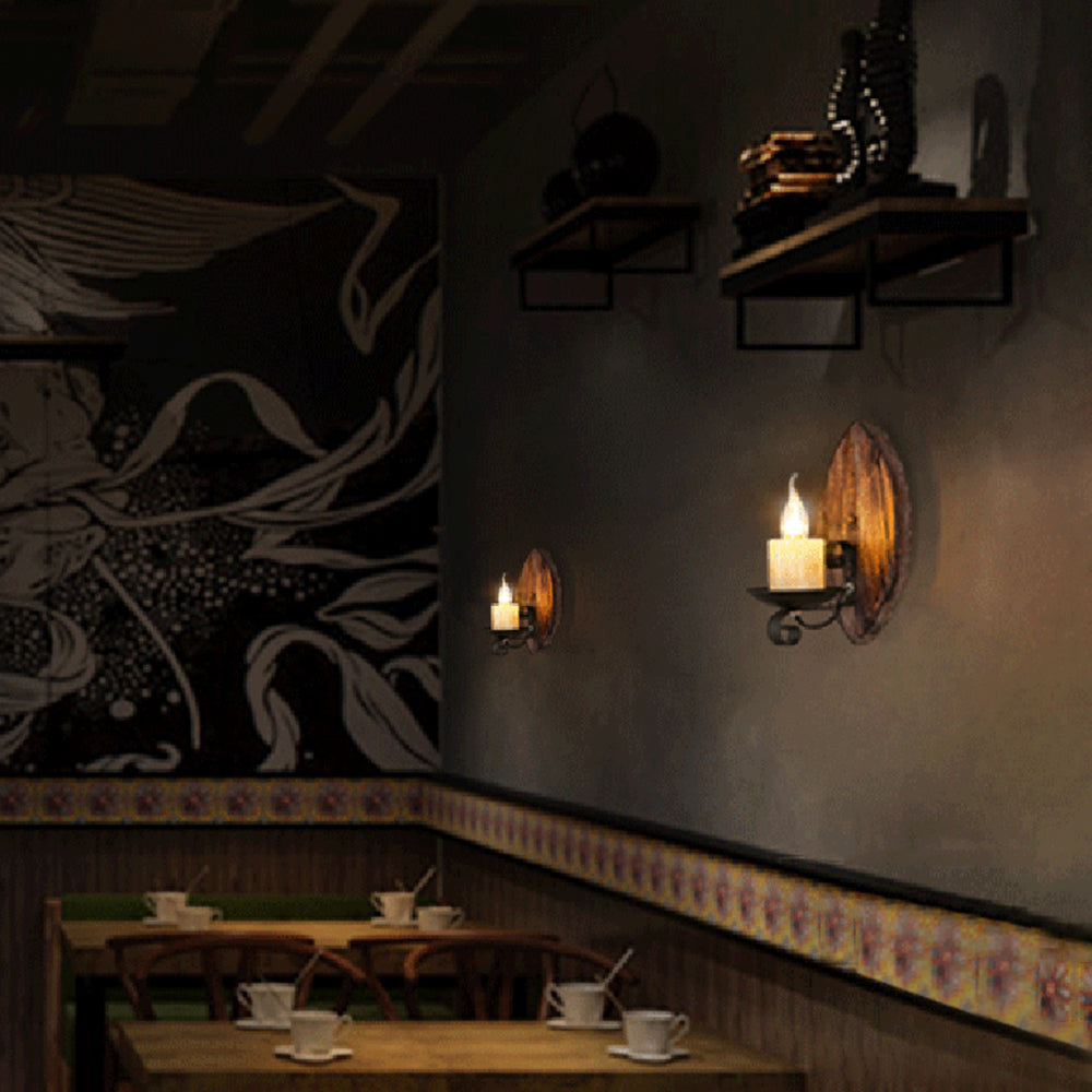 Austin Vintage Leaf Shape Wood Metal Wall Lamp Living Room - Lumpaz