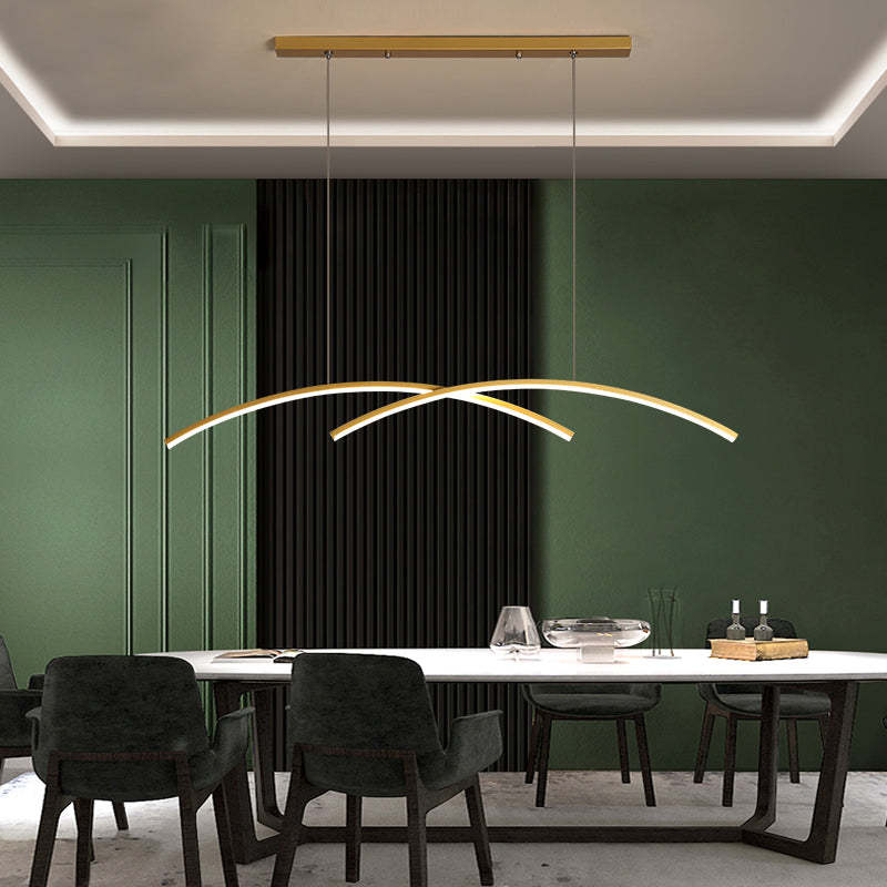 Pendant Light Linear/Double Curve Modern, Metal, Black/Gold, Living Room - Lumpaz