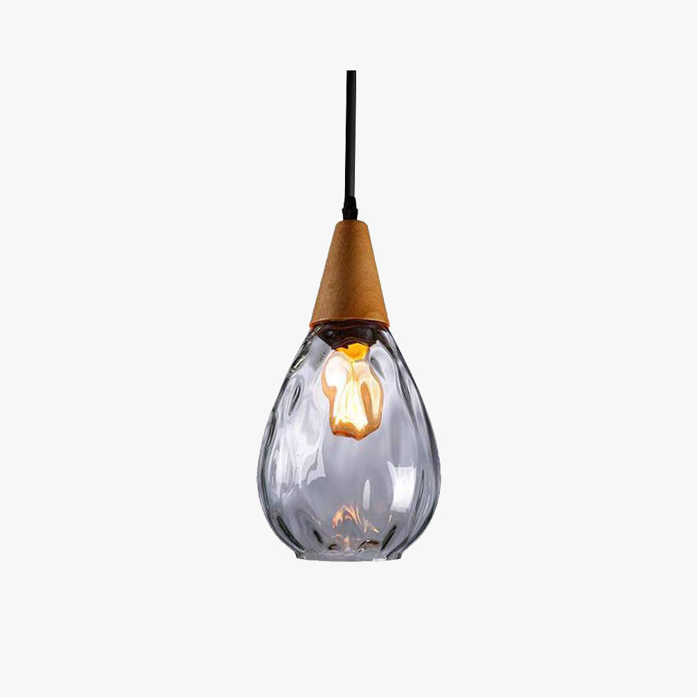 Avi Vintage Teardrop Pendant Light, Glass/Wood - Lumpaz