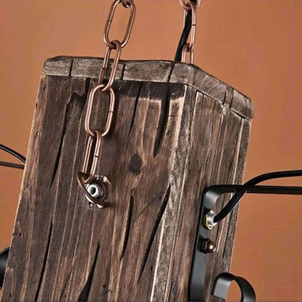 Austin Vintage Rectangular Metal/Wood Hanging Pendant Light，Wood - Lumpaz