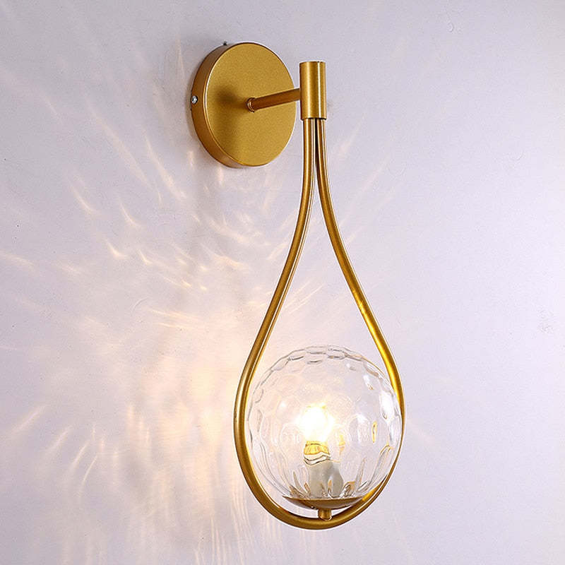 Valentina Nordic Creative Minimalist Water Drop Glass Gold Wall Lamp - Lumpaz