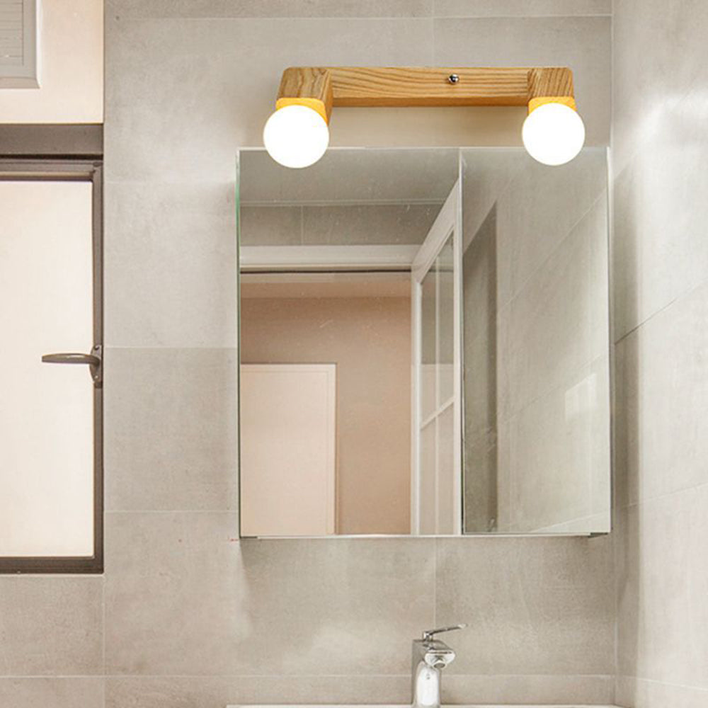 Ozawa Modern Square Globe Metal/Wood Wall Lamp, Vanity Light - Lumpaz