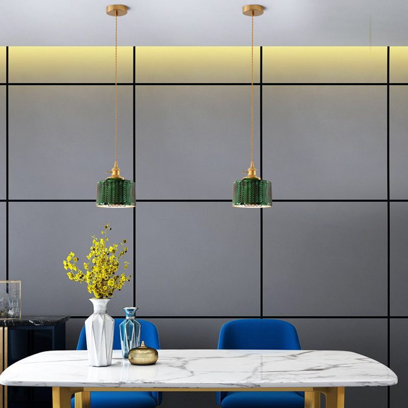 Hailie Retro LED Pendant Light Green Metal/Glass Dining Room - Lumpaz