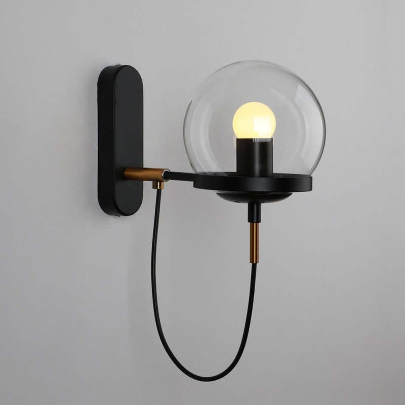 Alessio Rustic Retro Glass Globe Wall Lamp, Black/Bronze - Lumpaz