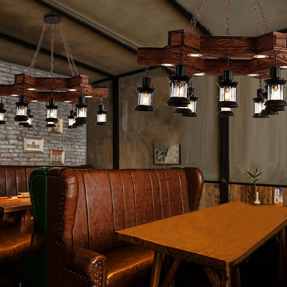 Austin Retro Metal/Wood Lantern Pendant Light, Walnut - Lumpaz
