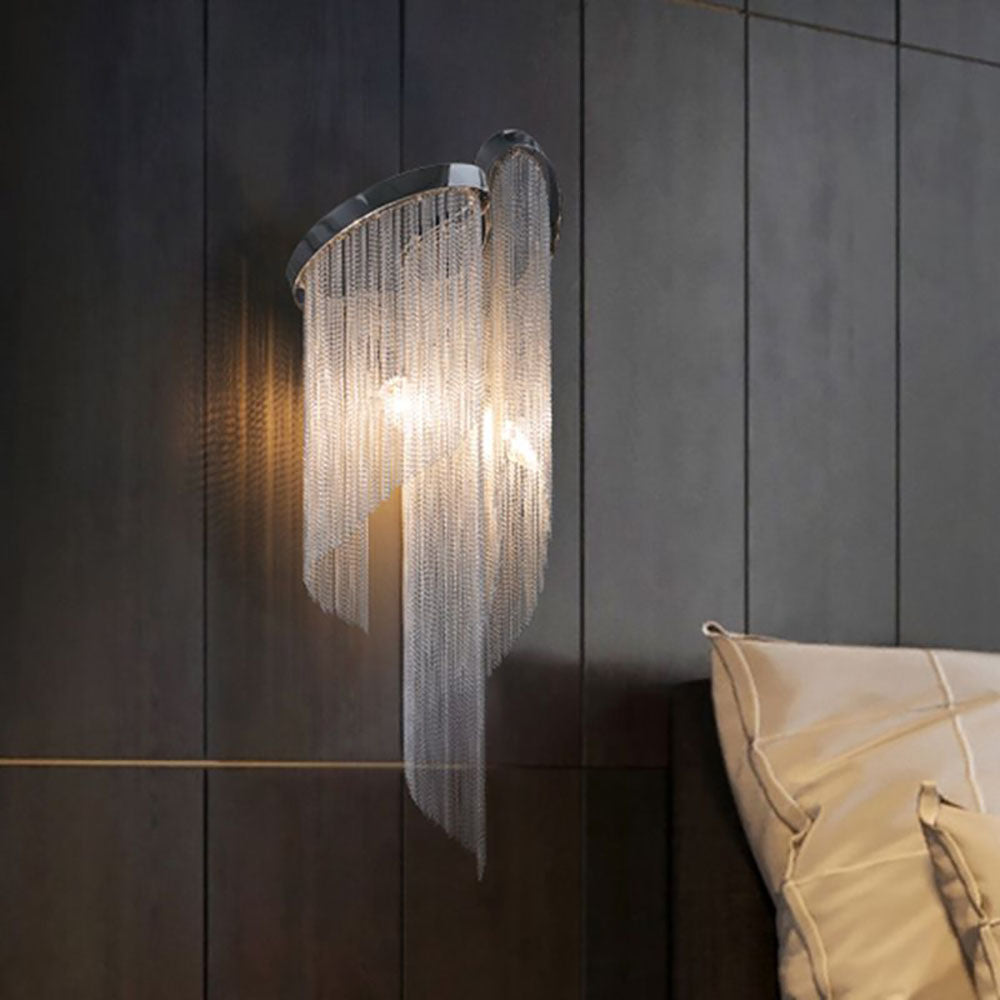 Colon Wall Lamp Modern/Art Deco, Tassel Chain, Silver, Bedroom - Lumpaz