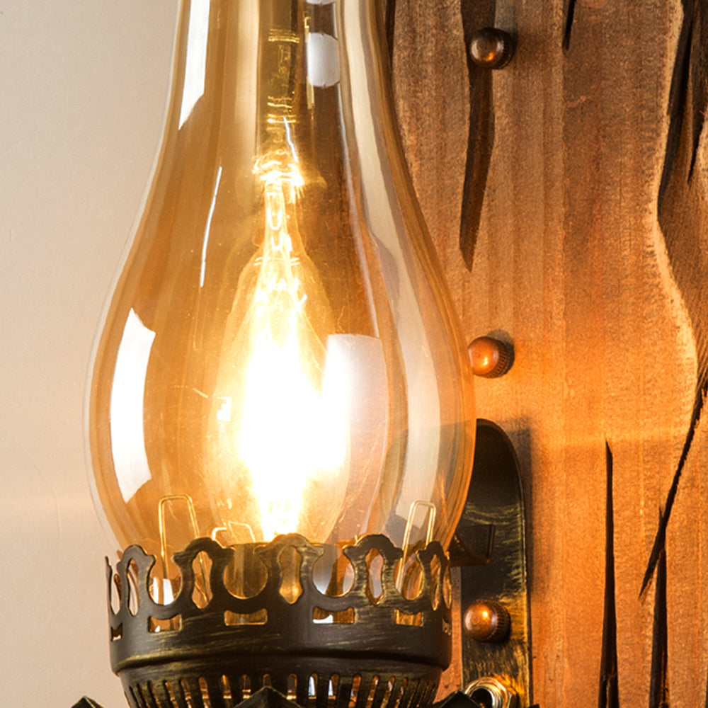 Austin Wall Lamp Vintage Candle Wooden Glass, Bedroom - Lumpaz