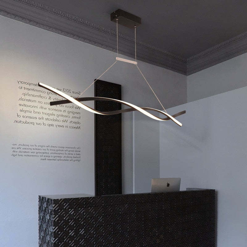 Pendant Light Linear Double Wave Modern, Metal, Black/Gray, Bedroom - Lumpaz