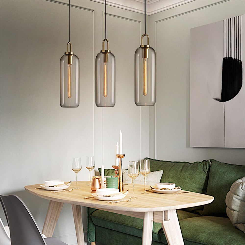 Hailie Clear& Glass Cylinder Pendant Light, 2 Color - Lumpaz