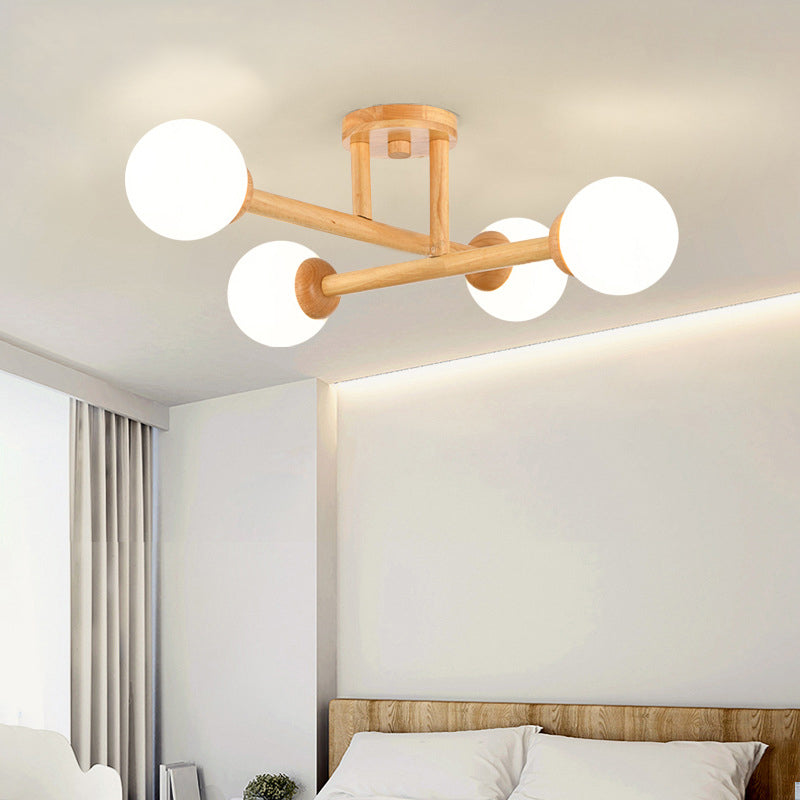 Ozawa Modern Globe Wood/Glass Flush Mount Ceiling Light - Lumpaz