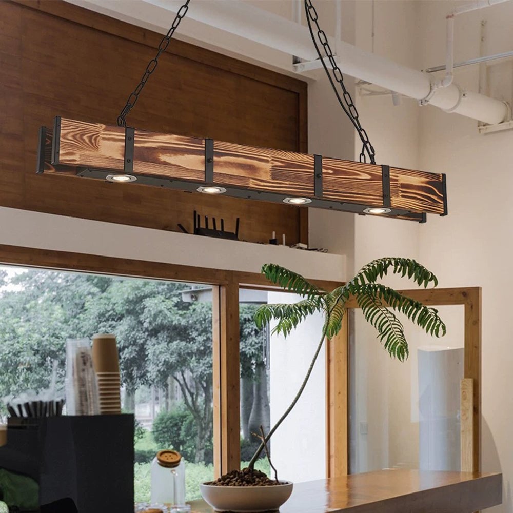 Alessio Vintage Linear Wood Pendant Light, Living Room/Restaurant - Lumpaz