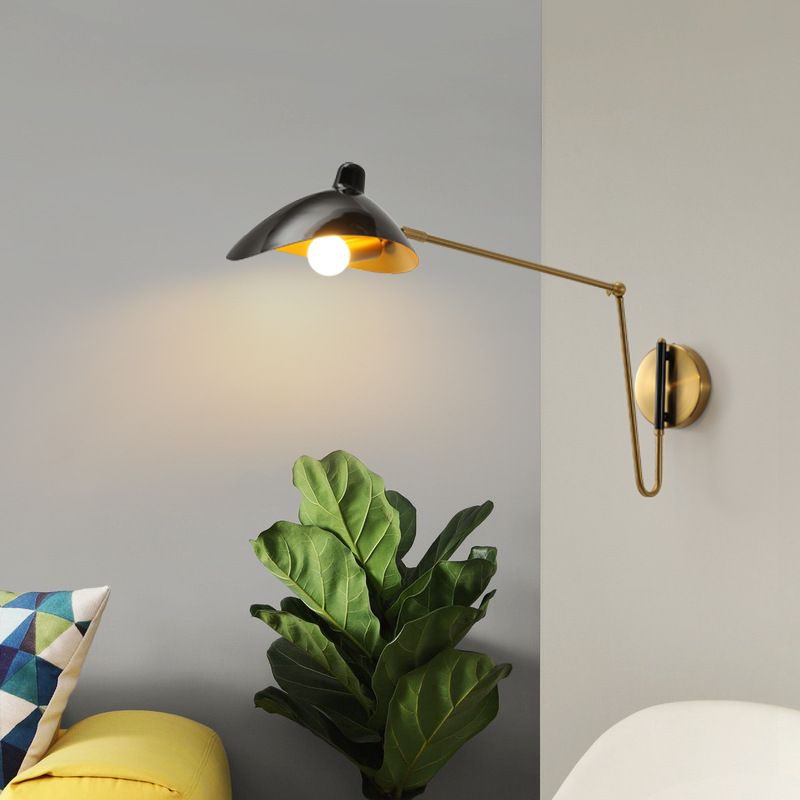 Brady Industrial Swing Arm Vanity Wall Lamp, Black/Gold - Lumpaz