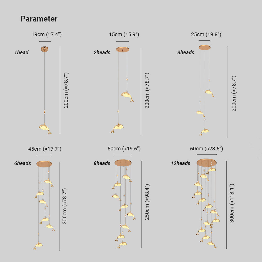 Jibril Modern Dolphin Metal Pendant Light, Gold, Metal/Acrylic - Lumpaz