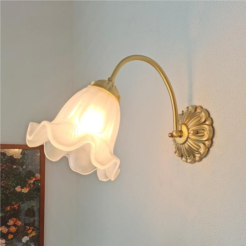 Bella Retro LED Wall Lamp Indoor Gold Metal Glass Bedroom Balcony - Lumpaz