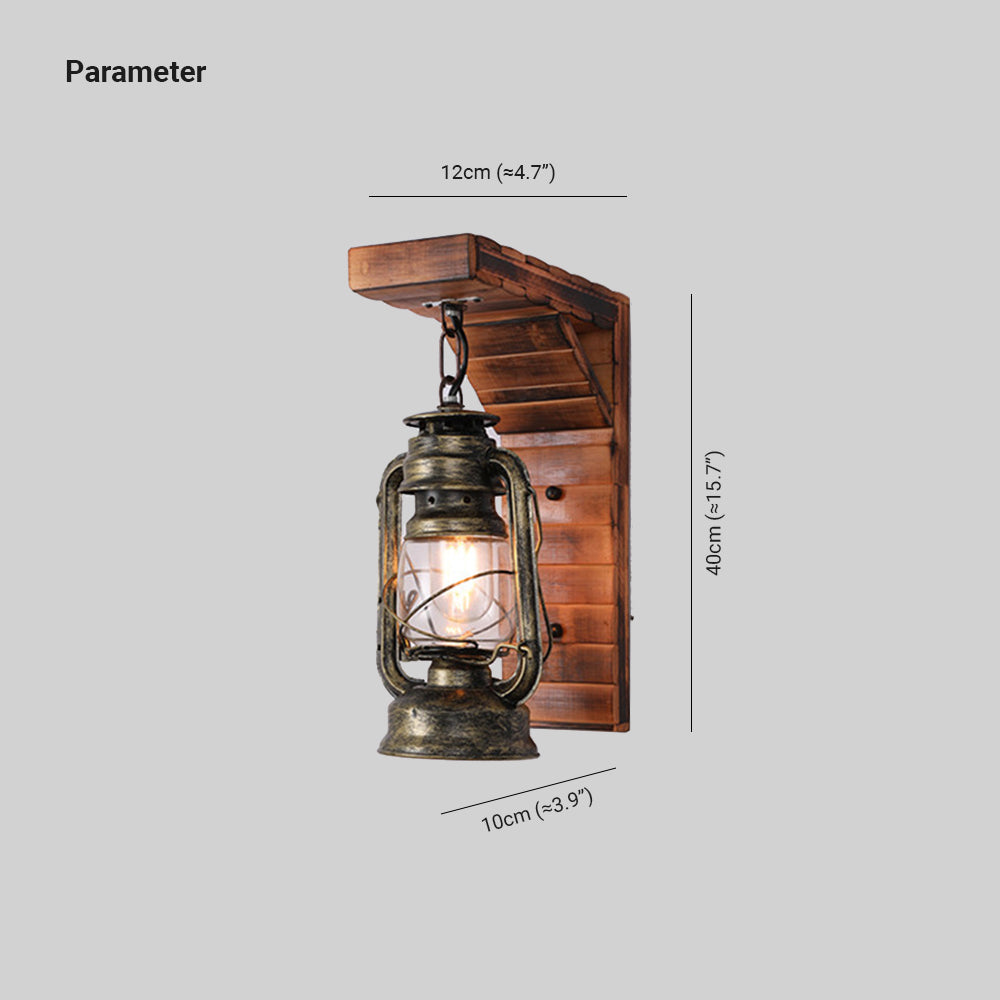 Austin Lantern Bedroom Wall Lamp, Metal/Wood, Restaurant - Lumpaz