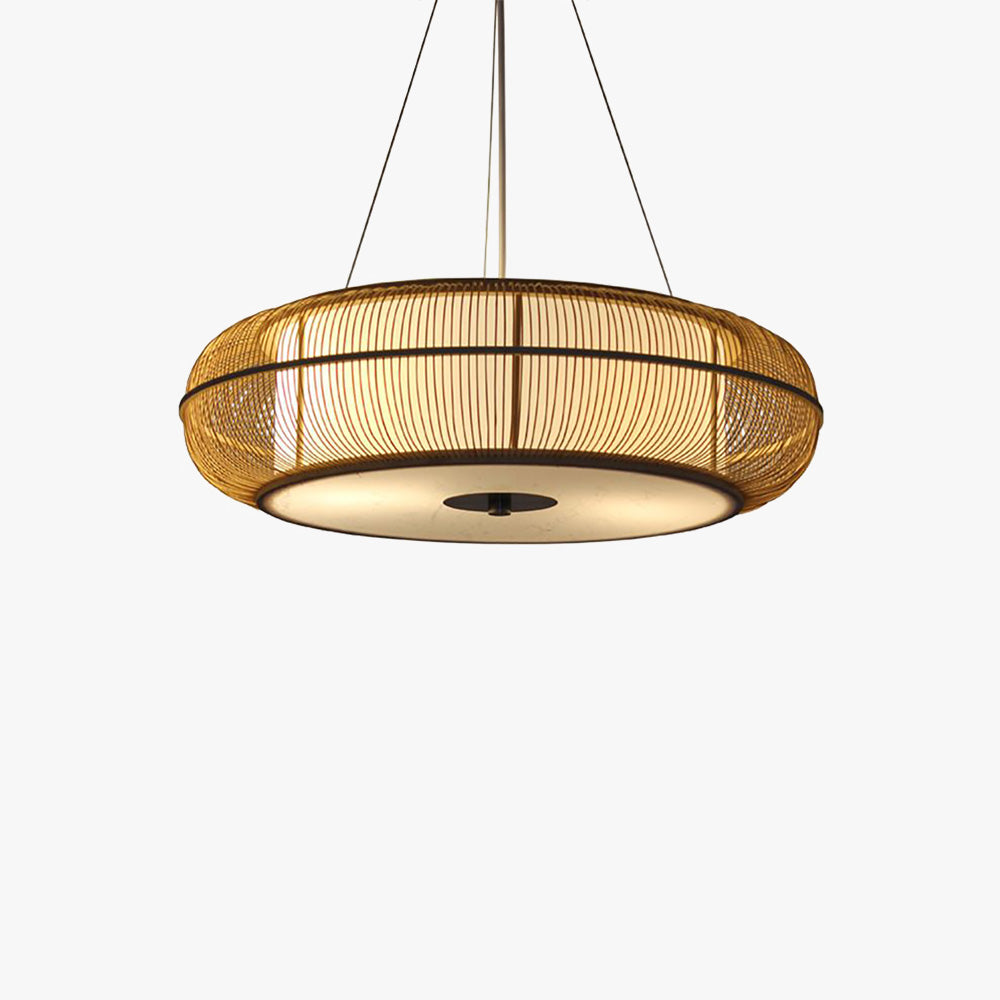 Ozawa Natural Basket Weave Wood/ Metal Pendant Light - Lumpaz
