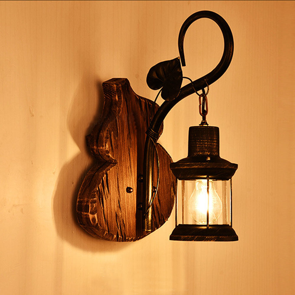 Austin Wall Lamp Cucurbits/Candle Vintage, Wood/Metal, Bedroom - Lumpaz