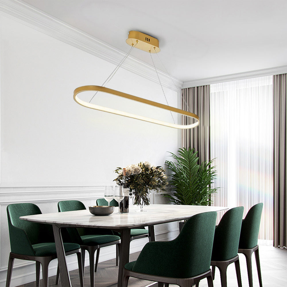 Edge Oval Minimalist Hanging Pendant Light, Black/White/Gold - Lumpaz