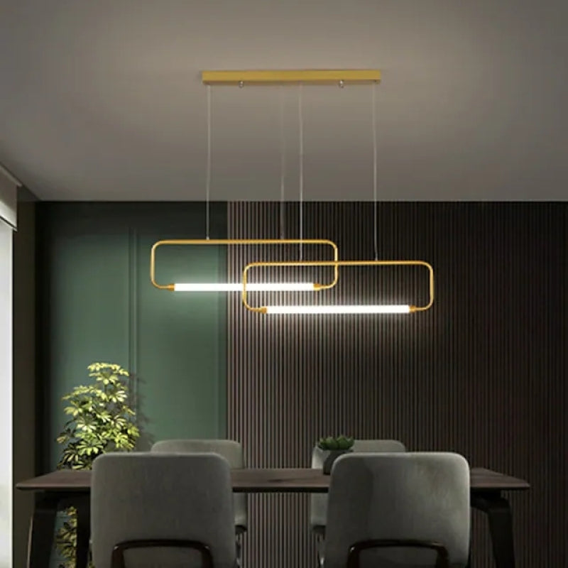 Bouvet Modern Minimalist Double-Rectangular Metal/Acrylic Pendant Light, Black/Gold - Lumpaz