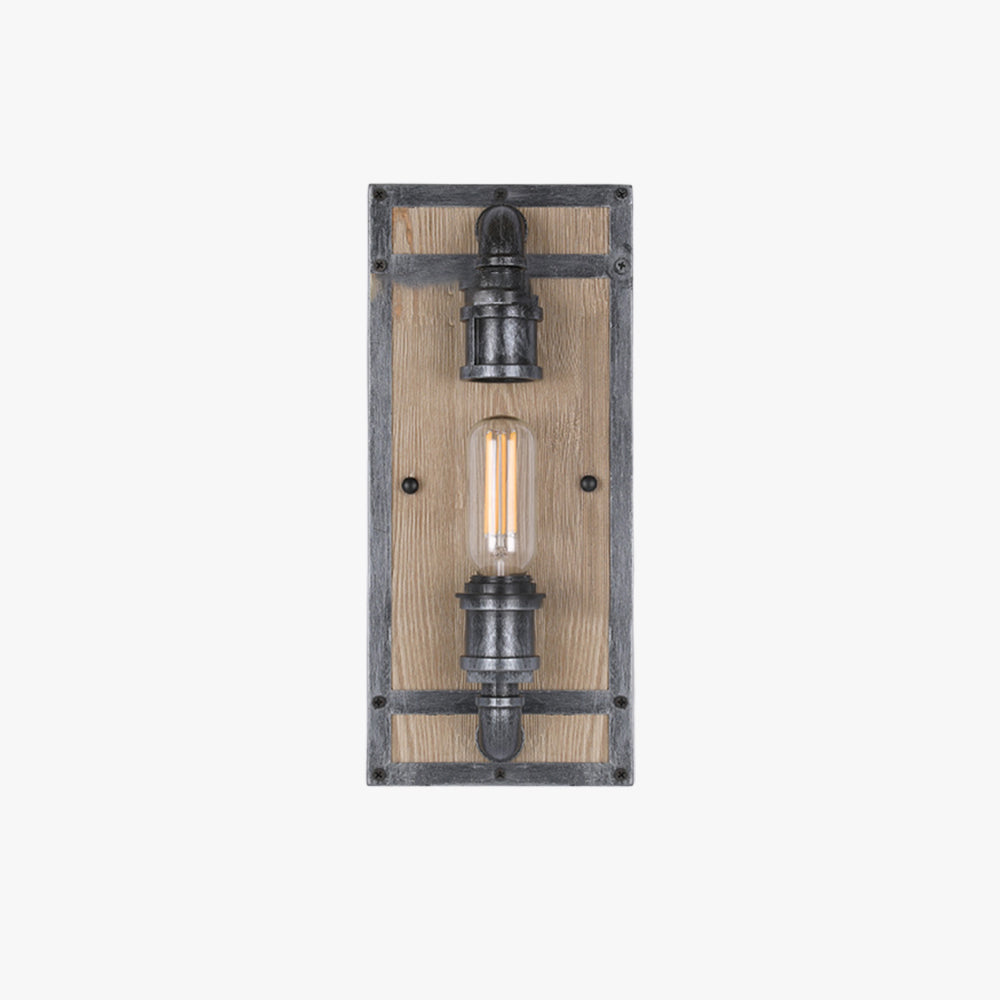 Alessio Wall Lamp Industrial Vintage Square Wooden Black Metal - Lumpaz