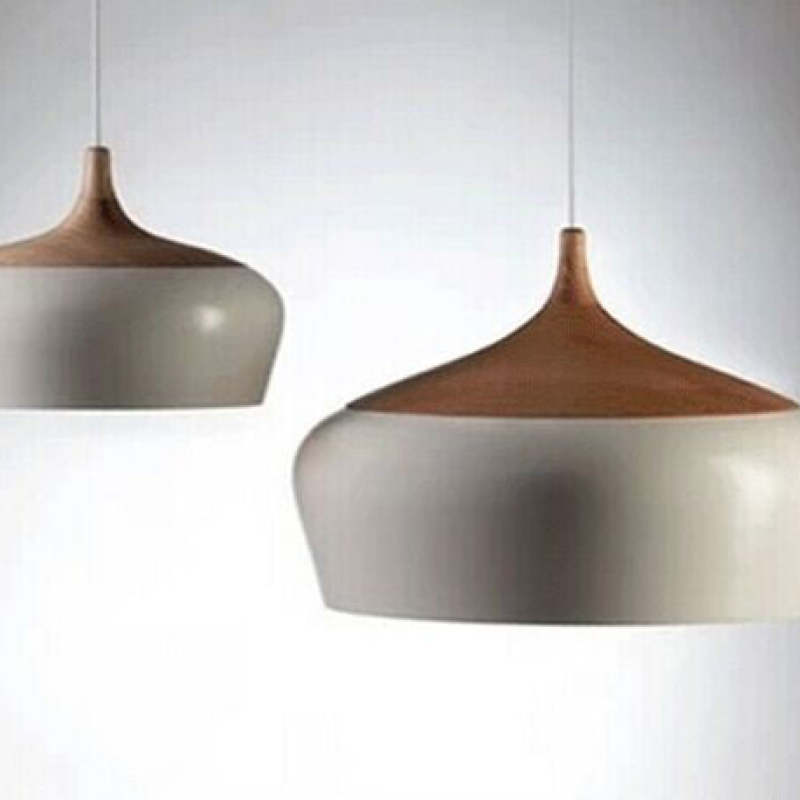 Nazifa Minimalist Metal/Wood Pendant Light, Black/White - Lumpaz