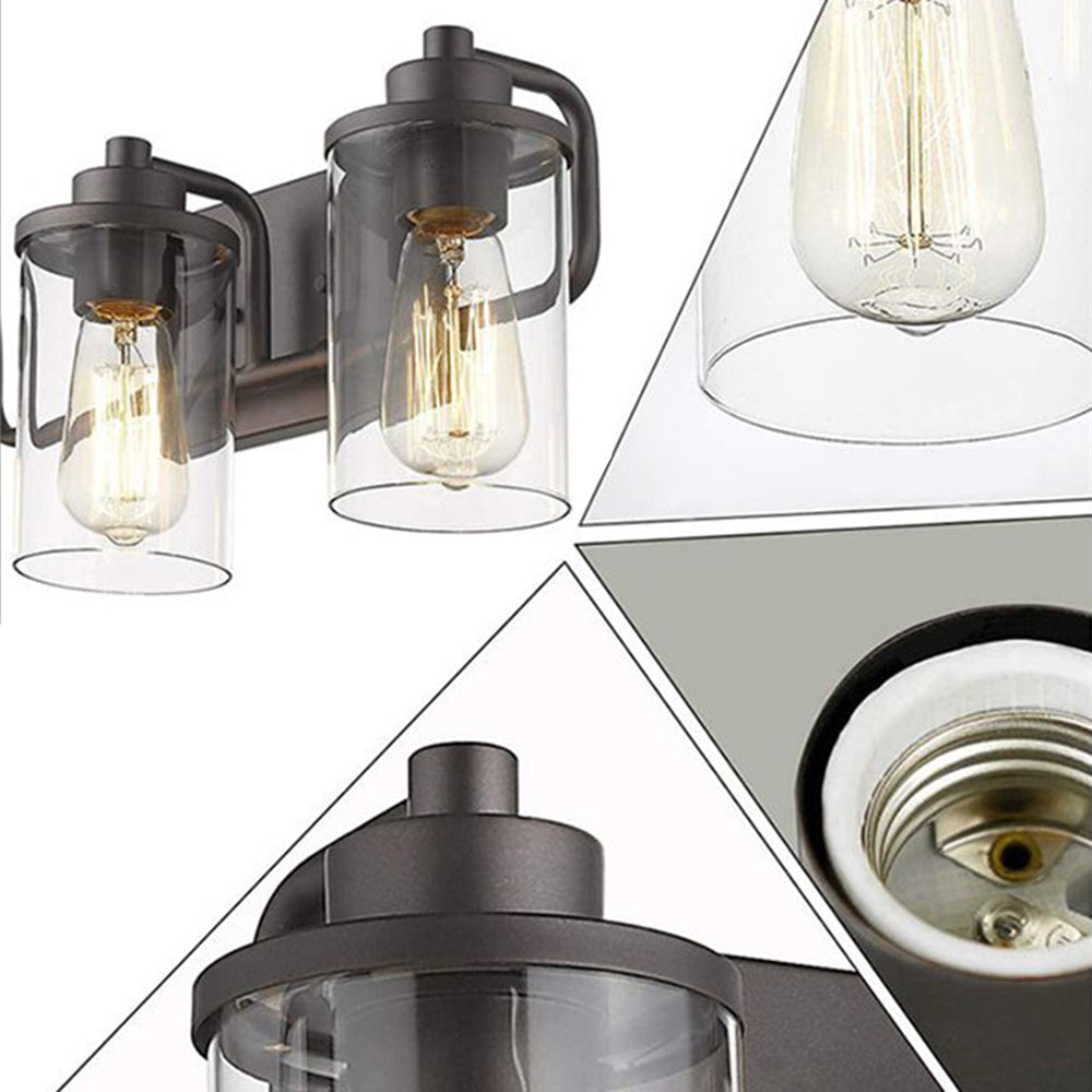 Alessio Industrial Metal/Glass Wall Lamp, Black, Bathroom, Vanity - Lumpaz