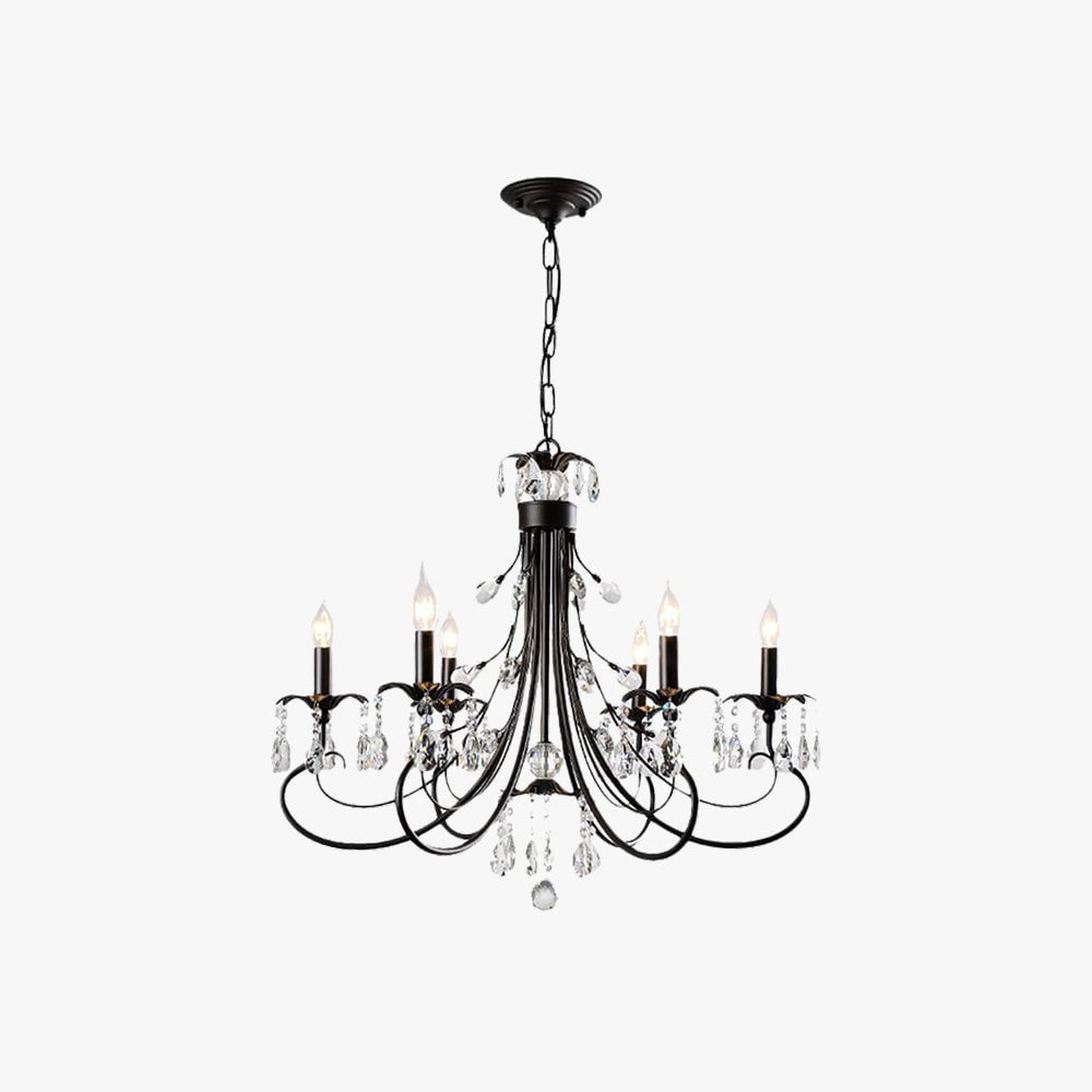 Silva Luxury Tiered Candle Metal/Crystal Chandelier, Black - Lumpaz