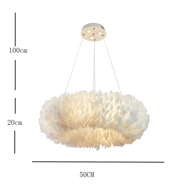 O'Moore Romantic Ring Feather/Metal Pendant Light, Natural Ostrich - Lumpaz