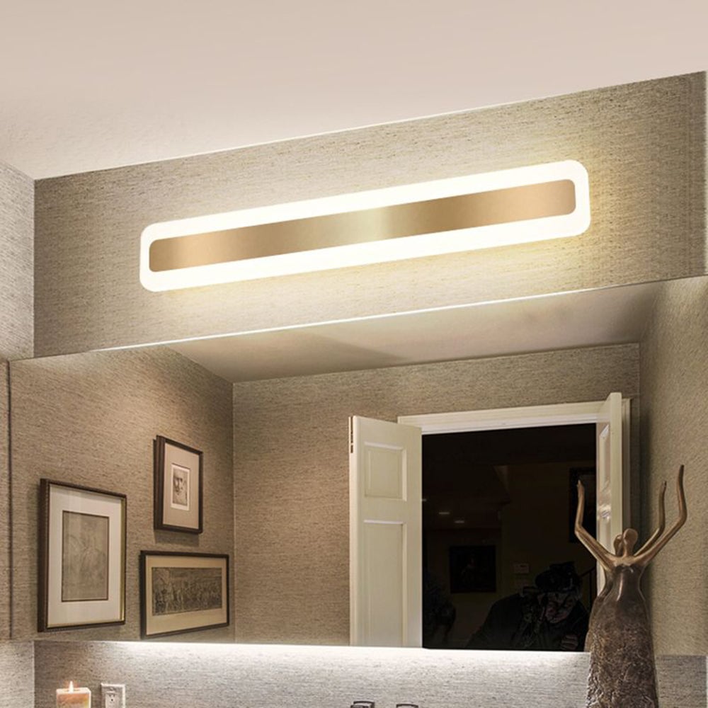 Leigh Modern Rectangular Vanity Mirror Front Wall Lamp, Gold - Lumpaz